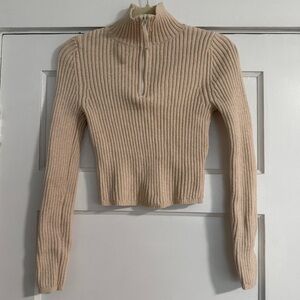 Aerie Small Cropped 1/4 Zip Minimalist Preppy Ribbed Sweater